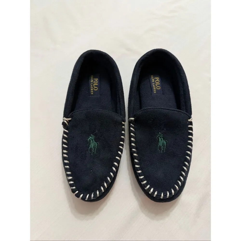 Polo Ralph Lauren Men's Faux Suede Moccasin Slippers Navy Size 7 D New